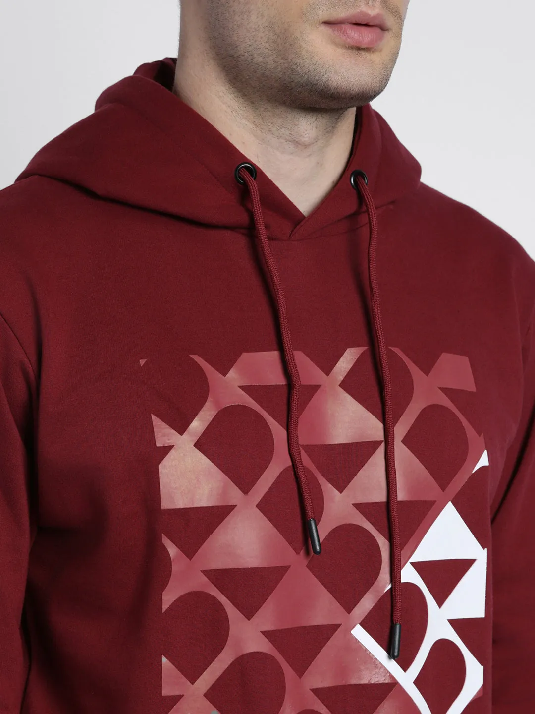 Men's Maroon Printed Hooded Sweatshirt