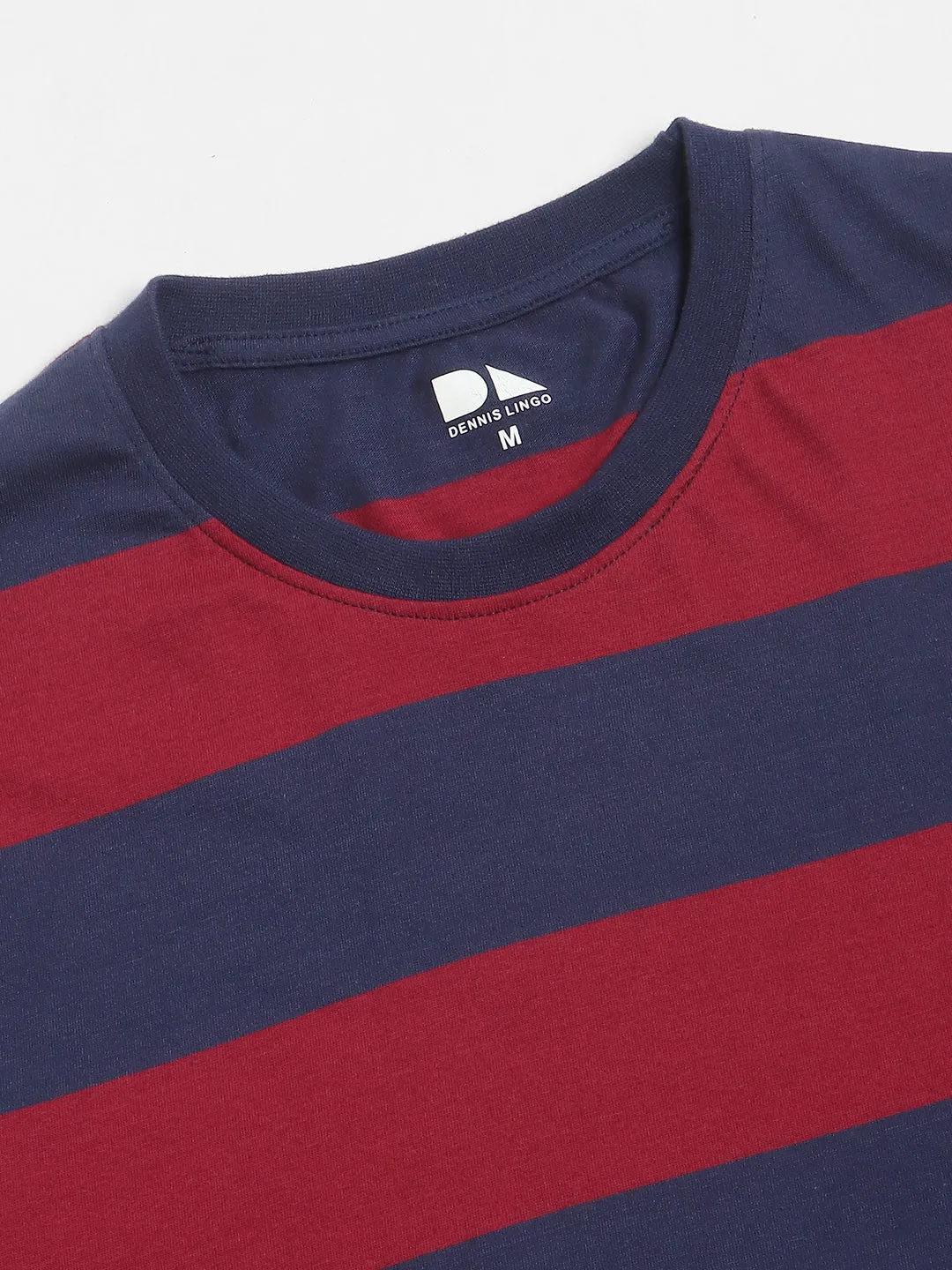 Men's Maroon Striped Crew Neck T-shirt