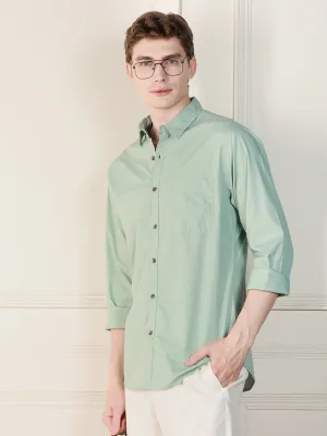 Men's Sage Green Solid Spread Collar Long Sleeves Relaxed Fit Casual Shirt