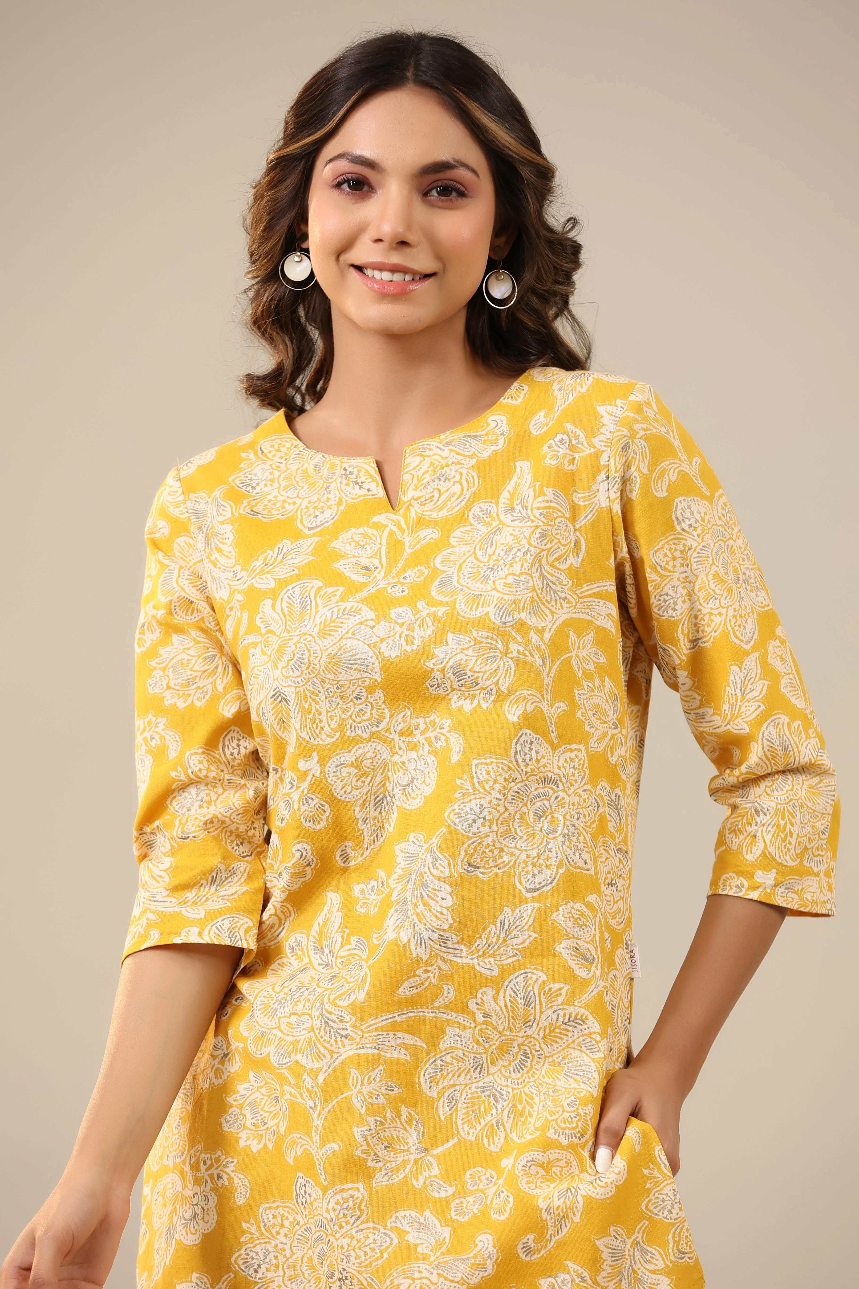 Peony Yellow Cotton Flex Palazzo Loungewear Set