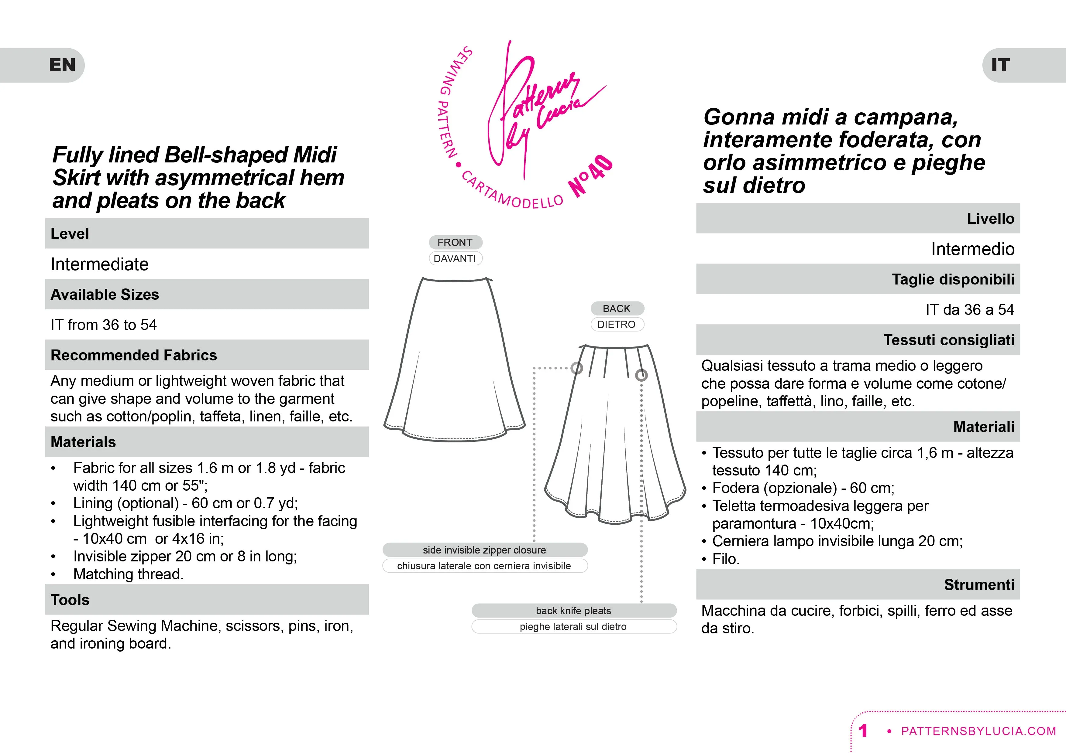 Pleated Skirt Sewing Pattern N.40