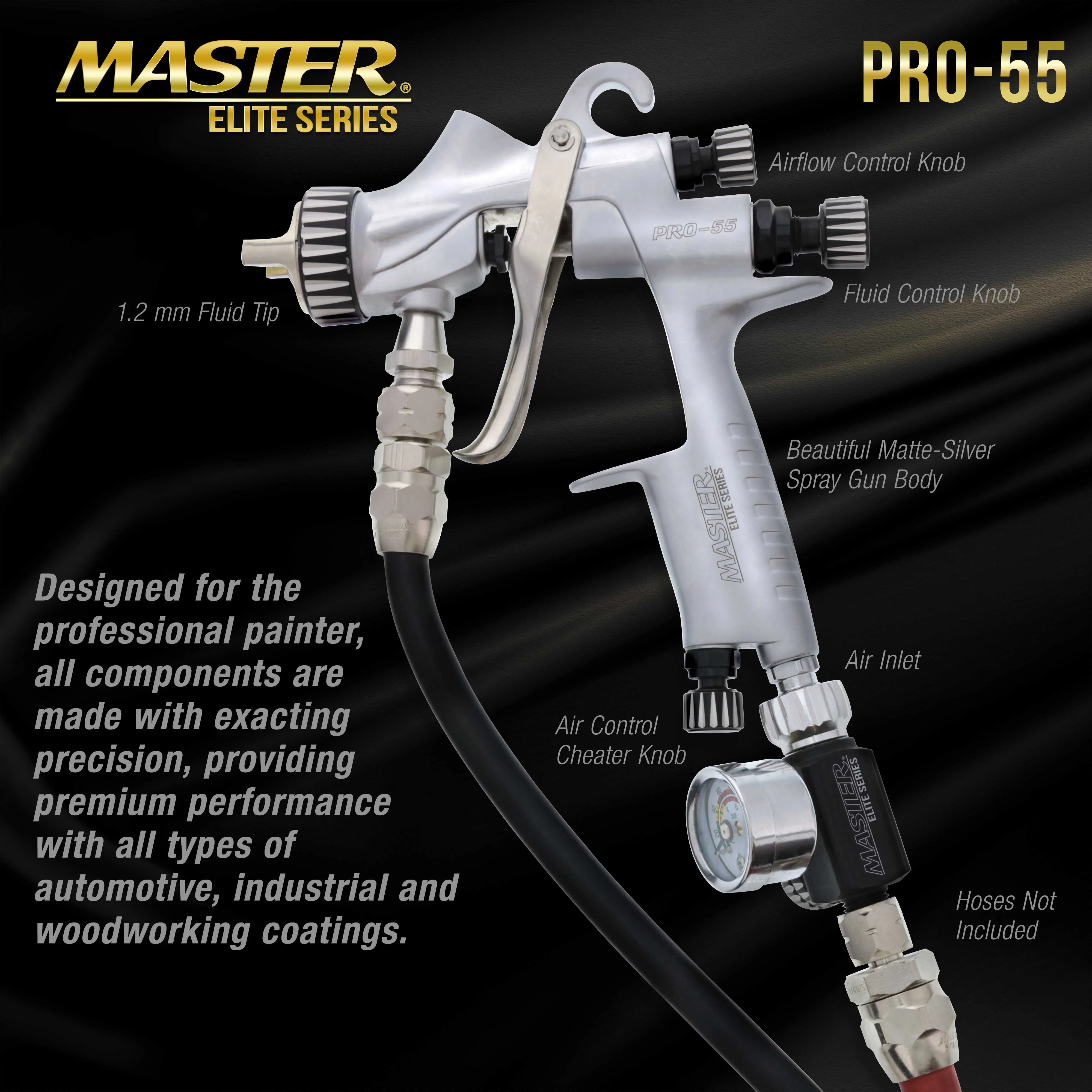 PRO-55 Series High-Performance Pressure Feed Spray Gun with 1.2mm Tip - Superior Paint Atomization