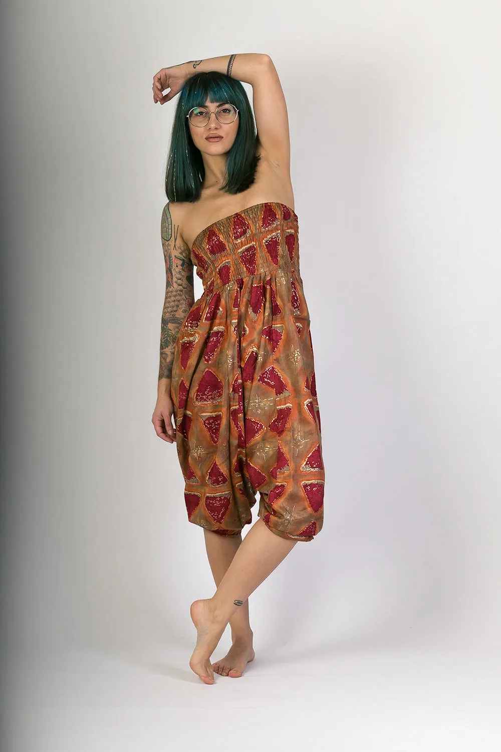 Red Print Cotton Harem Yoga Jumpsuit Pants