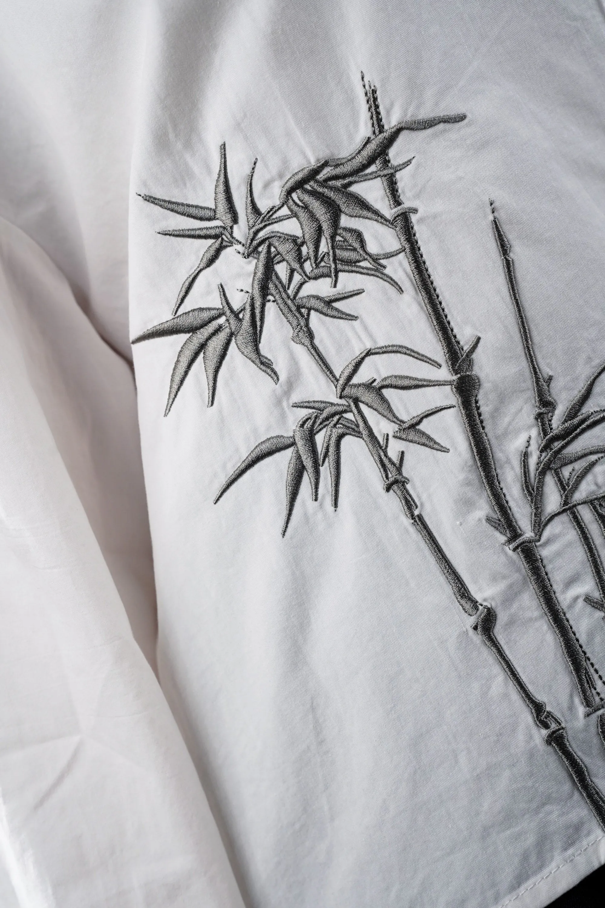 White Cotton Shirt With Bamboo Embroidery