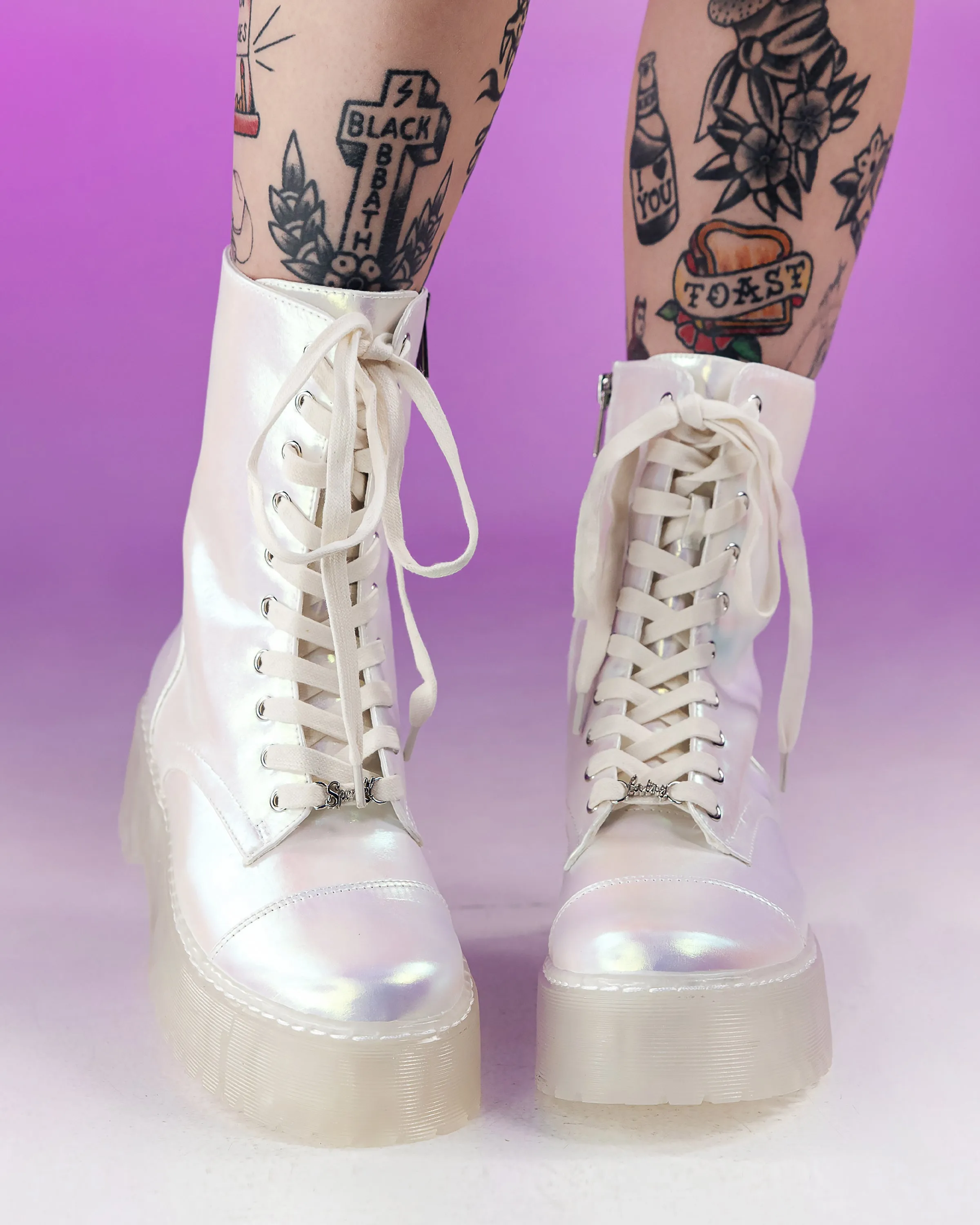 White Twilight Iridescent Combat Boots