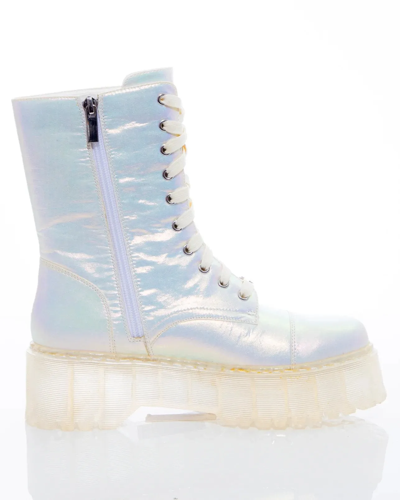 White Twilight Iridescent Combat Boots