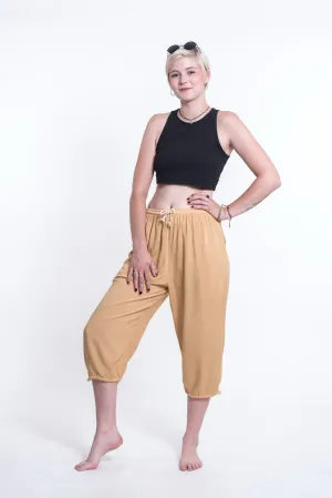 Womens Solid Color Drawstring Cropped Pants in Cream