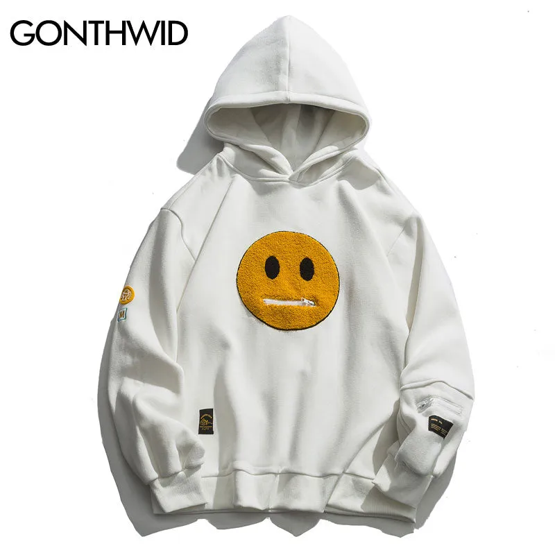 Zipper Pocket Smile Face Hoodies