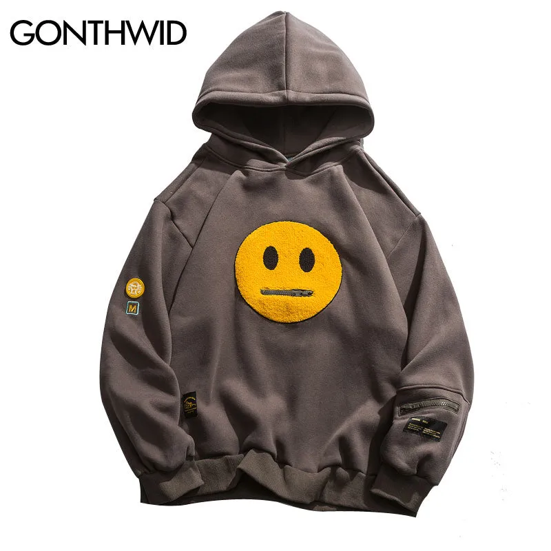 Zipper Pocket Smile Face Hoodies